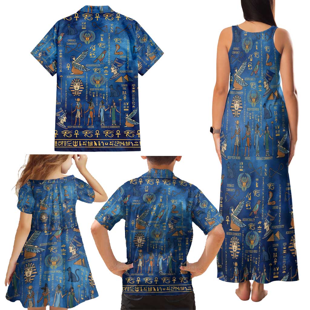 Echoes of Kemet Family Matching Tank Maxi Dress and Hawaiian Shirt African Pharaohs, Anubis and Symbolic Motifs - Wonder Print Shop