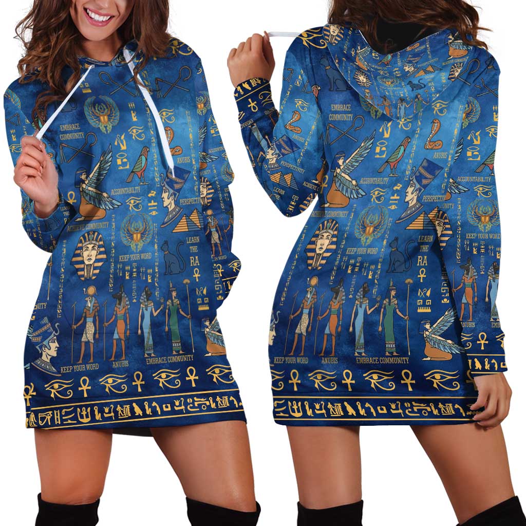 Echoes of Kemet Hoodie Dress African Pharaohs, Anubis and Symbolic Motifs - Wonder Print Shop
