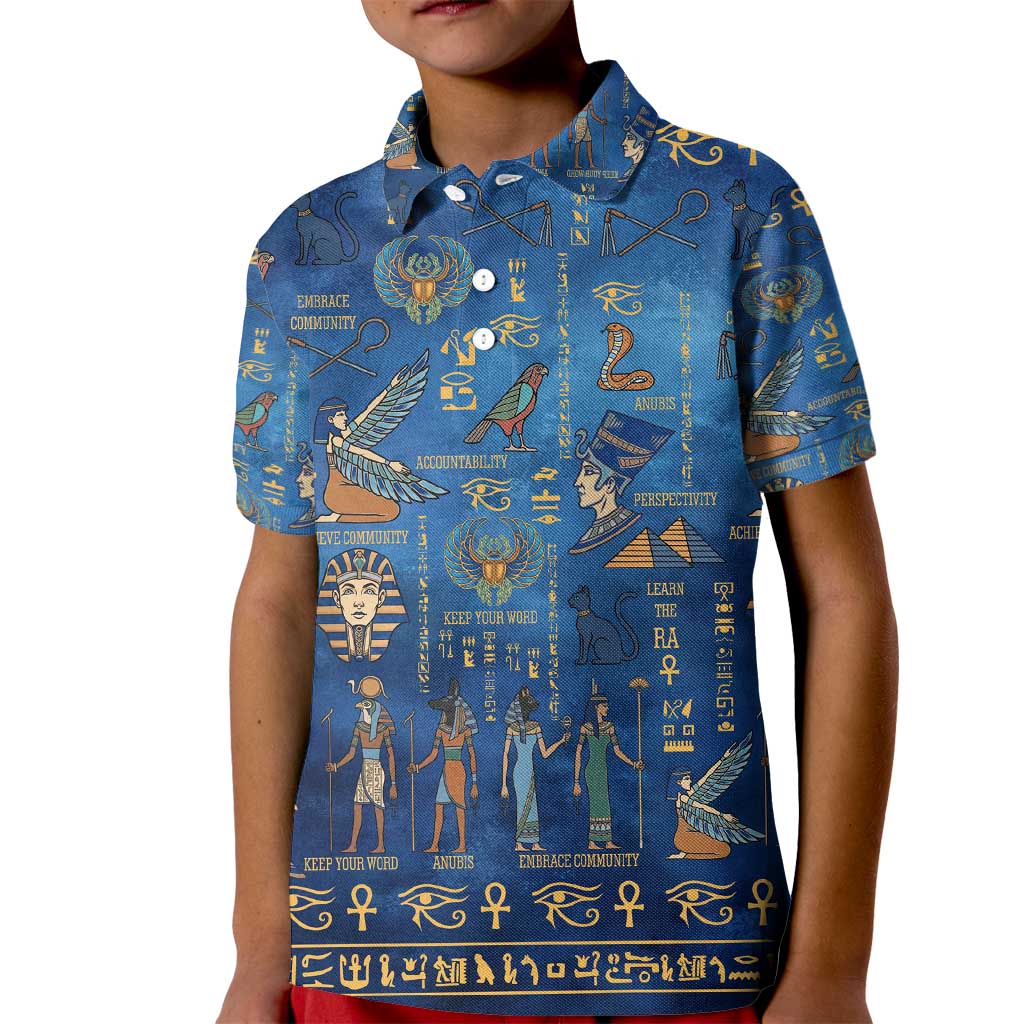 Echoes of Kemet Kid Polo Shirt African Pharaohs, Anubis and Symbolic Motifs - Wonder Print Shop