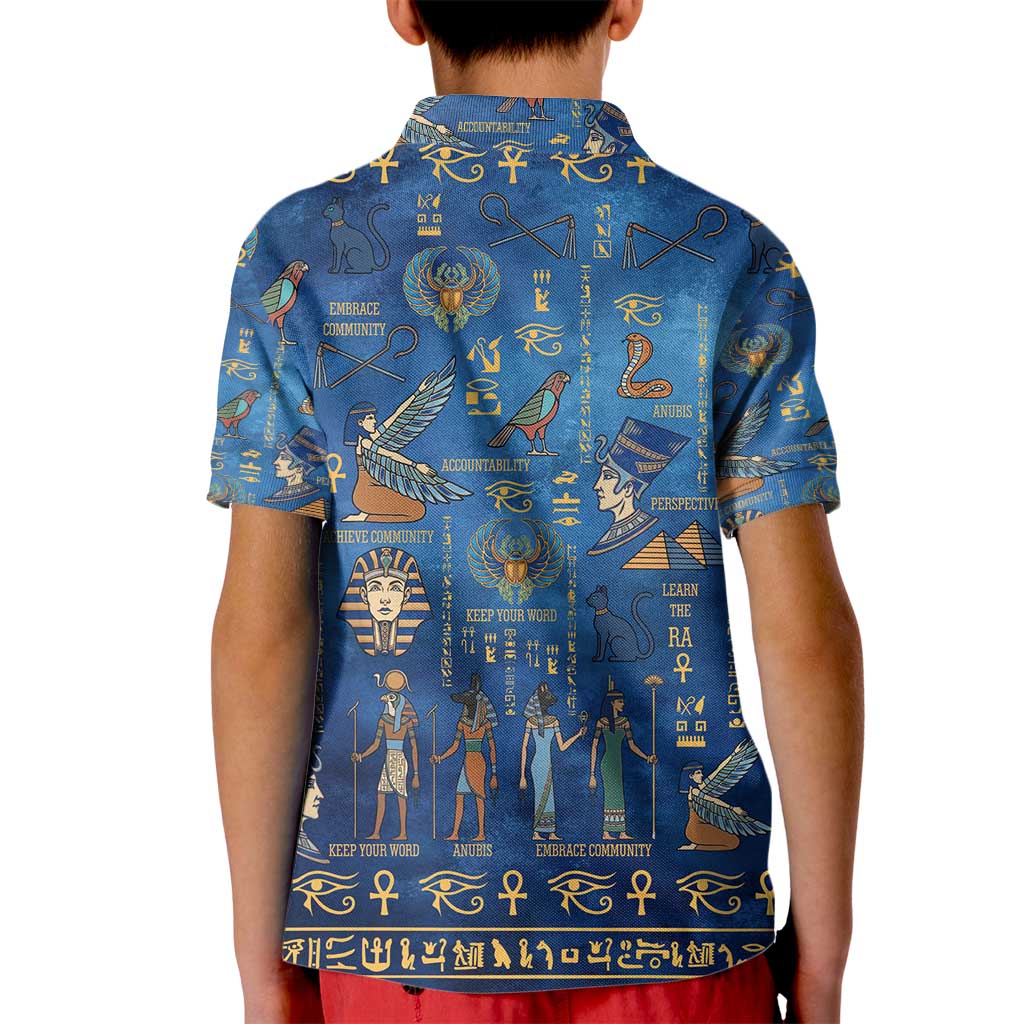 Echoes of Kemet Kid Polo Shirt African Pharaohs, Anubis and Symbolic Motifs - Wonder Print Shop