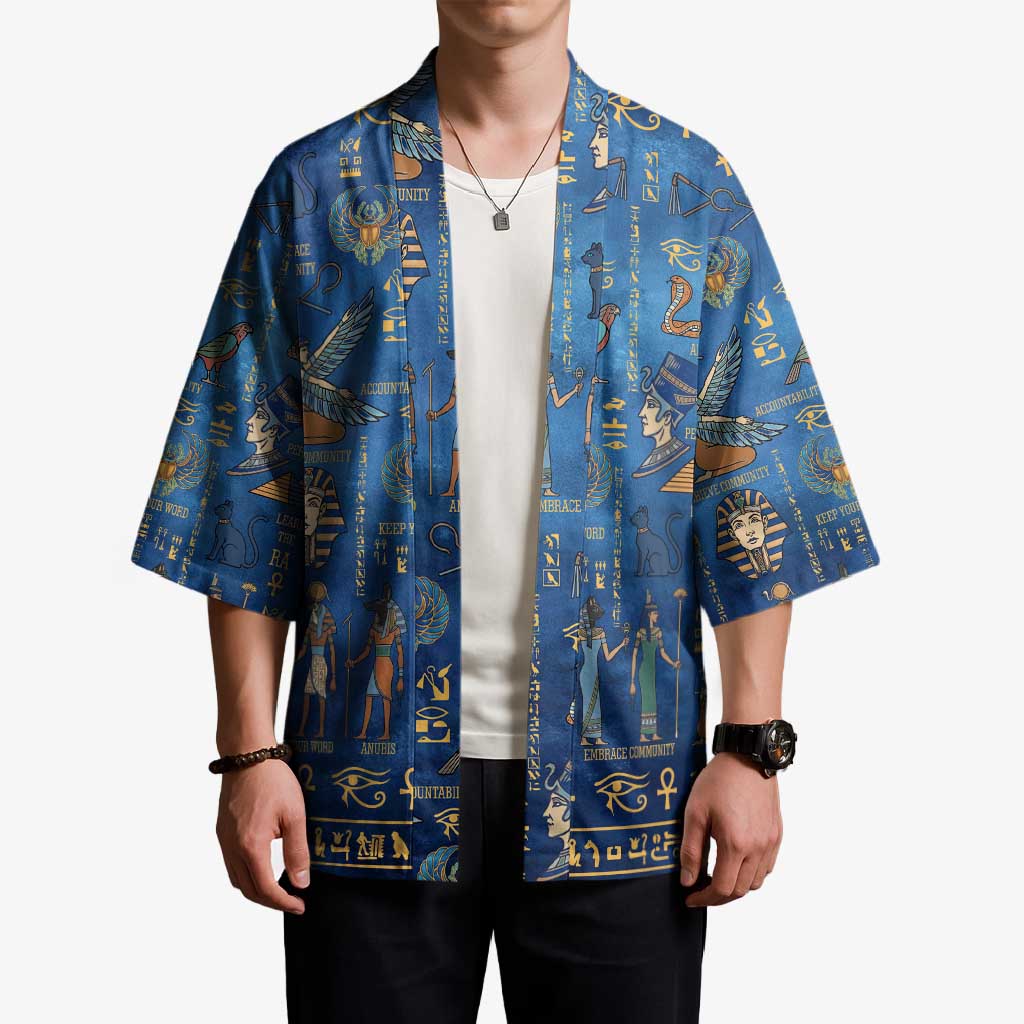 Echoes of Kemet Kimono African Pharaohs, Anubis and Symbolic Motifs - Wonder Print Shop
