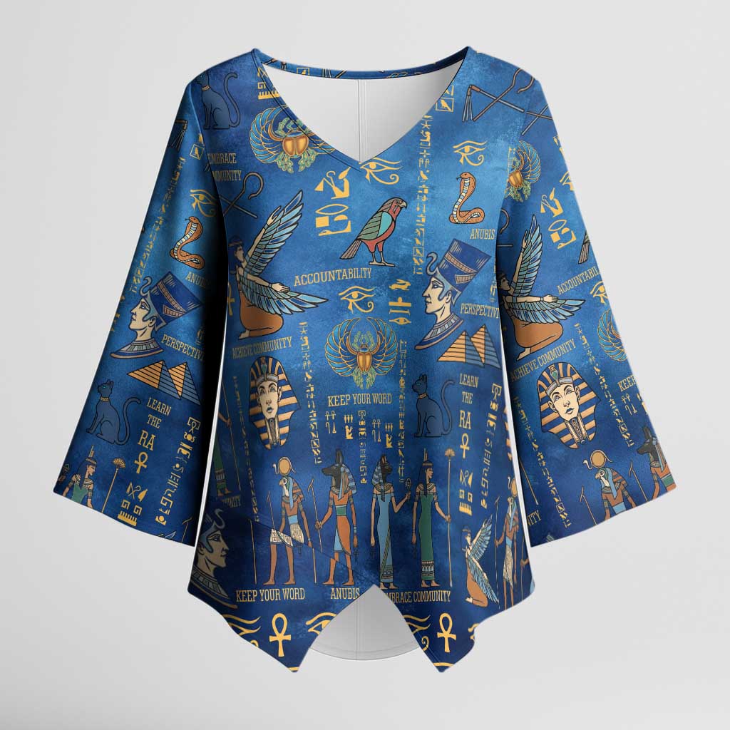 Echoes of Kemet Kimono Sleeve Blouse African Pharaohs, Anubis and Symbolic Motifs - Wonder Print Shop