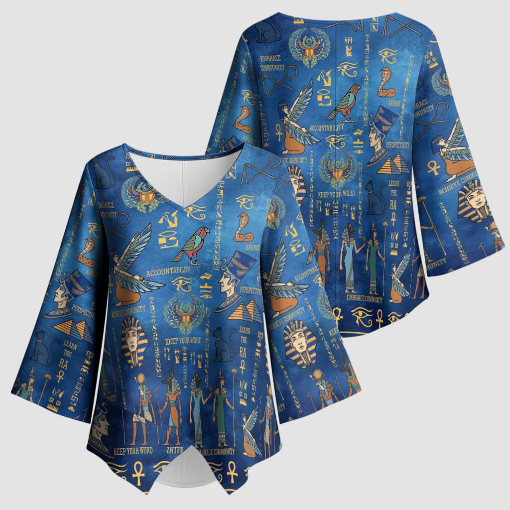 Echoes of Kemet Kimono Sleeve Blouse African Pharaohs, Anubis and Symbolic Motifs - Wonder Print Shop