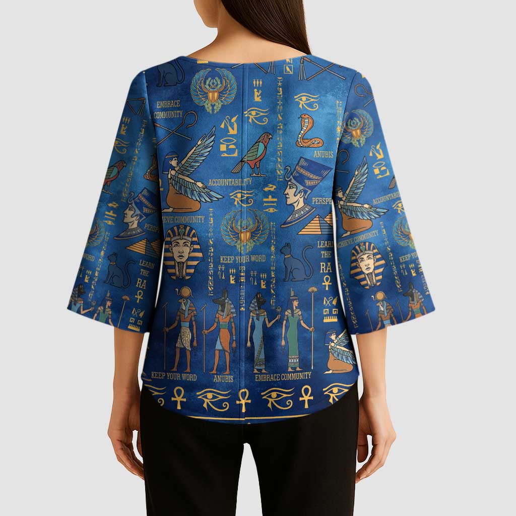 Echoes of Kemet Kimono Sleeve Blouse African Pharaohs, Anubis and Symbolic Motifs - Wonder Print Shop