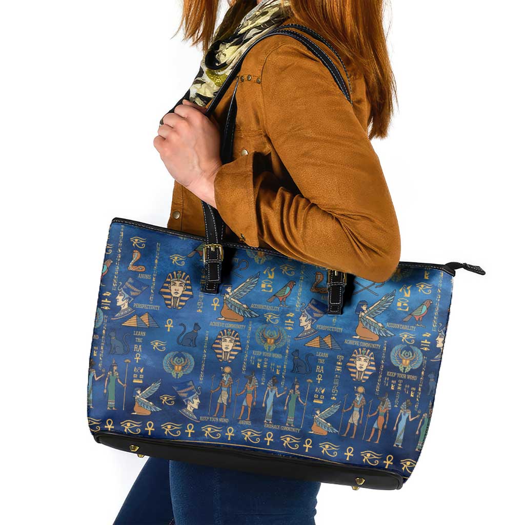 Echoes of Kemet Leather Tote Bag African Pharaohs, Anubis and Symbolic Motifs - Wonder Print Shop