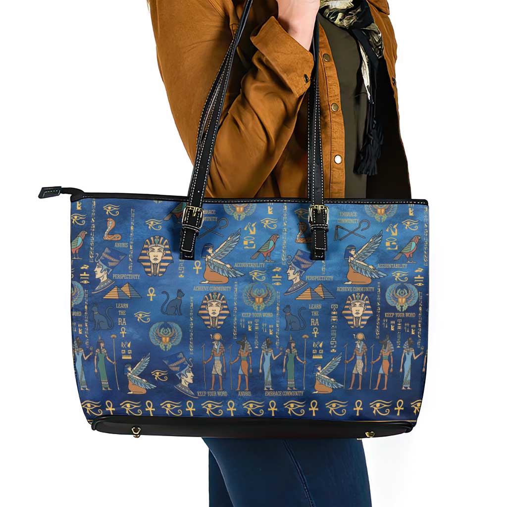 Echoes of Kemet Leather Tote Bag African Pharaohs, Anubis and Symbolic Motifs - Wonder Print Shop