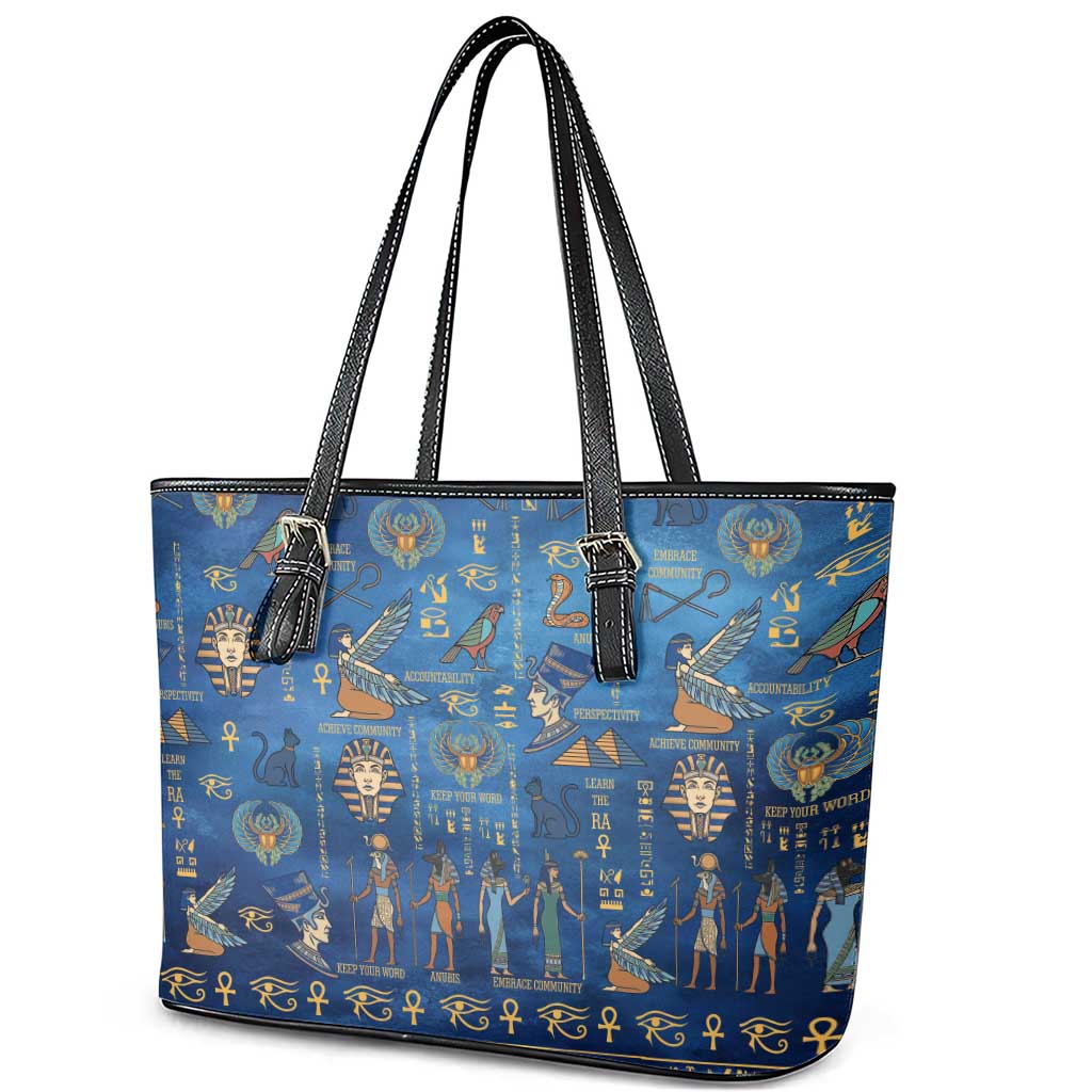 Echoes of Kemet Leather Tote Bag African Pharaohs, Anubis and Symbolic Motifs - Wonder Print Shop