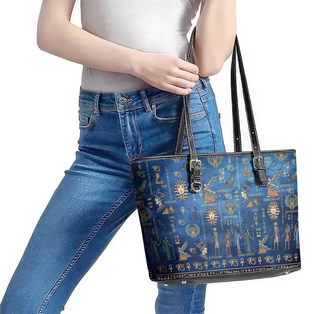 Echoes of Kemet Leather Tote Bag African Pharaohs, Anubis and Symbolic Motifs - Wonder Print Shop