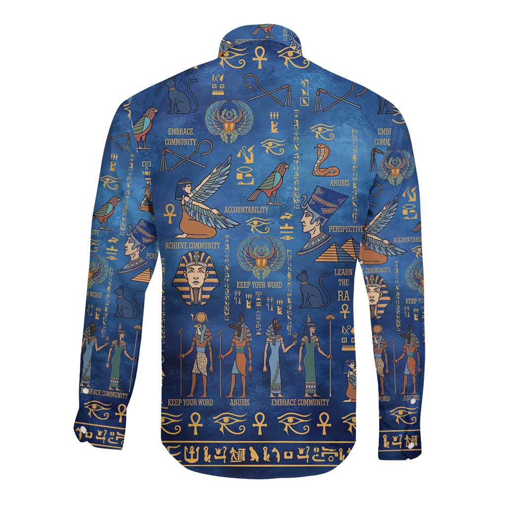 Echoes of Kemet Long Sleeve Button Shirt African Pharaohs, Anubis and Symbolic Motifs - Wonder Print Shop