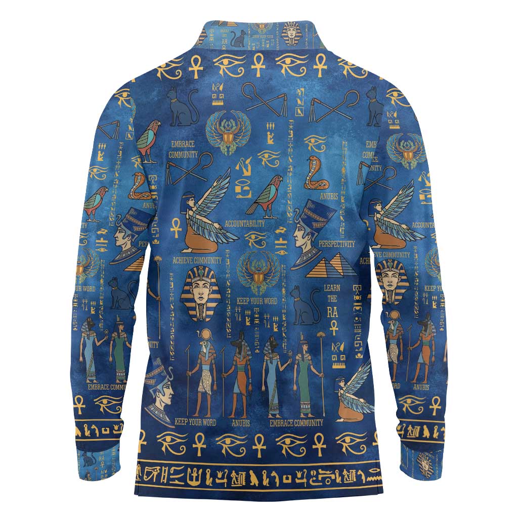 Echoes of Kemet Long Sleeve Polo Shirt African Pharaohs, Anubis and Symbolic Motifs - Wonder Print Shop