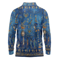 Echoes of Kemet Long Sleeve Polo Shirt African Pharaohs, Anubis and Symbolic Motifs - Wonder Print Shop