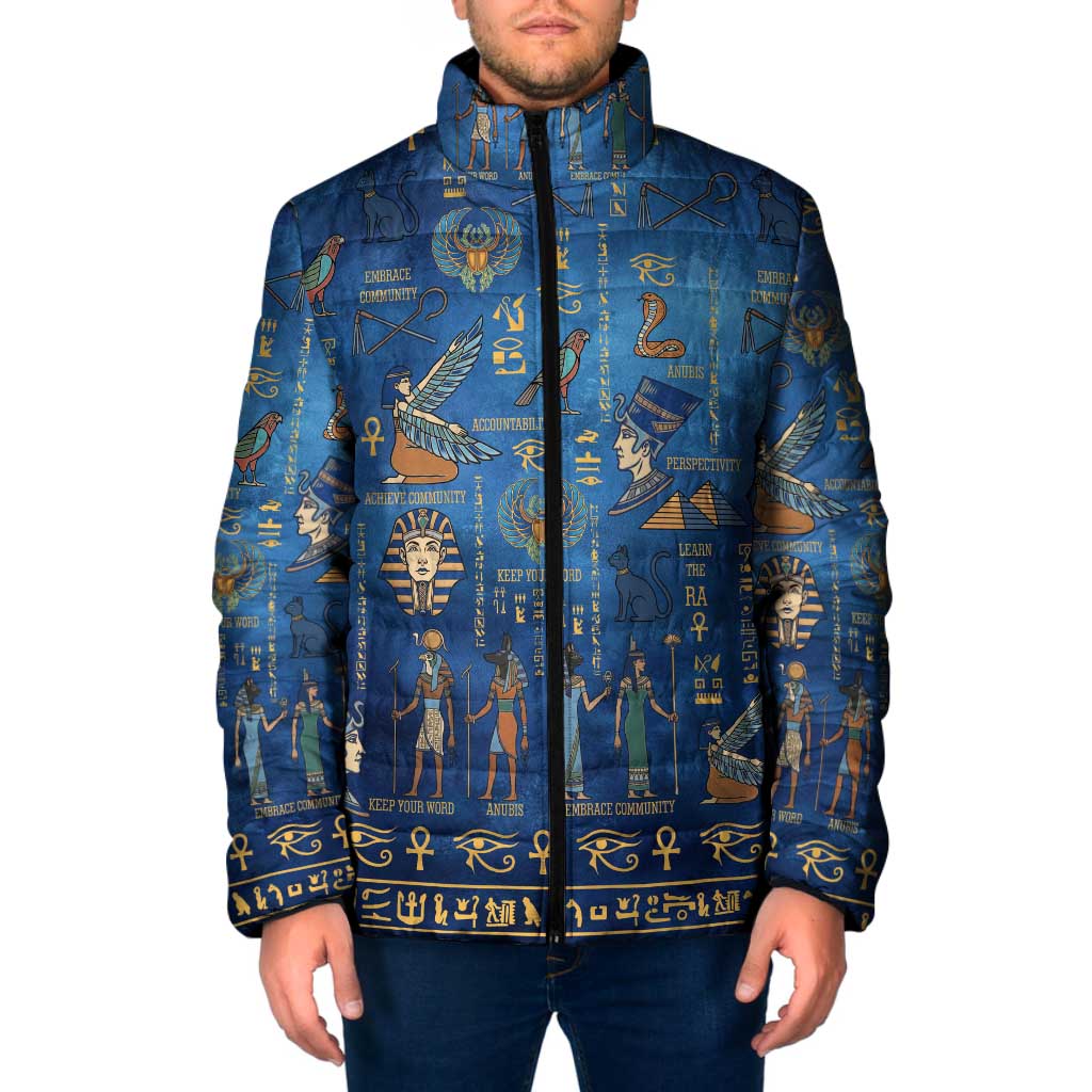 Echoes of Kemet Padded Jacket African Pharaohs, Anubis and Symbolic Motifs - Wonder Print Shop
