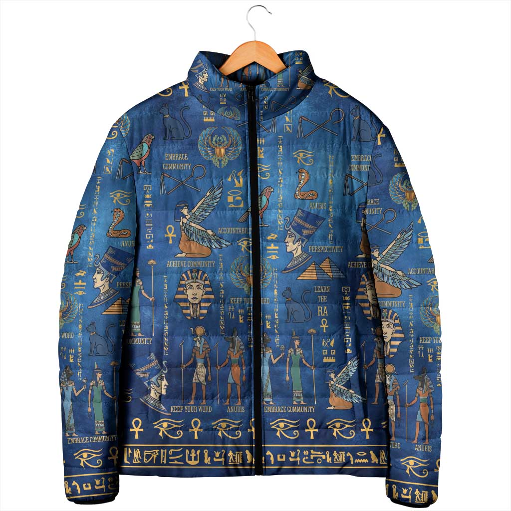 Echoes of Kemet Padded Jacket African Pharaohs, Anubis and Symbolic Motifs - Wonder Print Shop