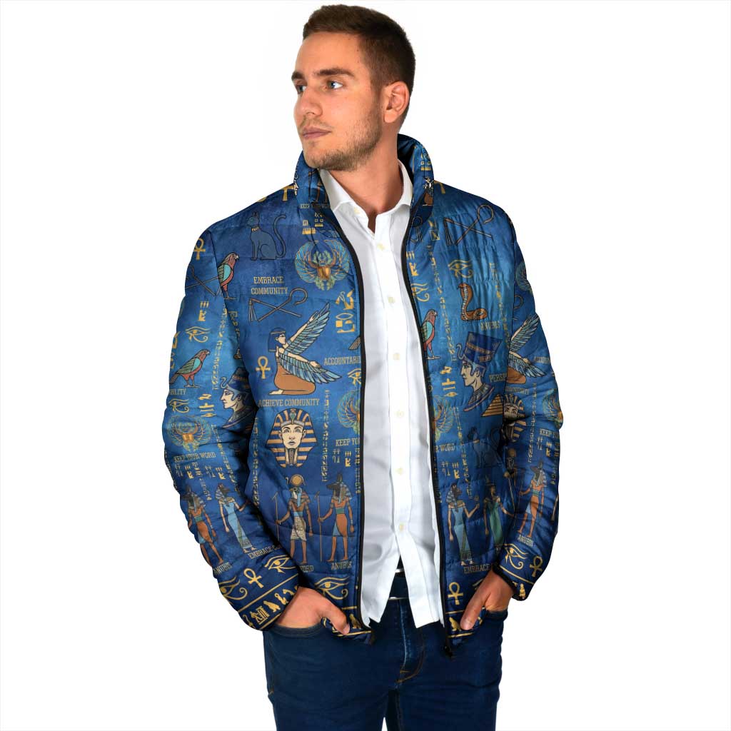 Echoes of Kemet Padded Jacket African Pharaohs, Anubis and Symbolic Motifs - Wonder Print Shop