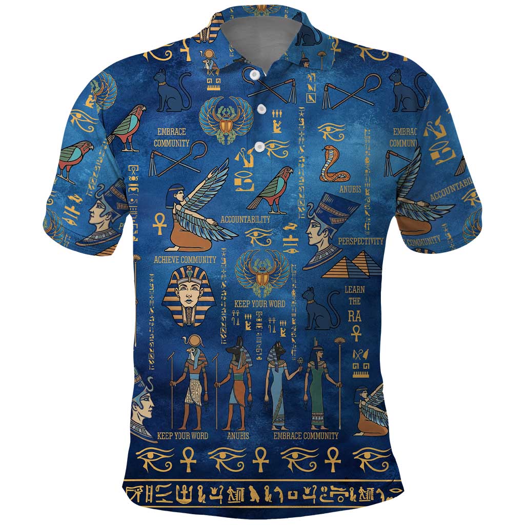 Echoes of Kemet Polo Shirt African Pharaohs, Anubis and Symbolic Motifs - Wonder Print Shop