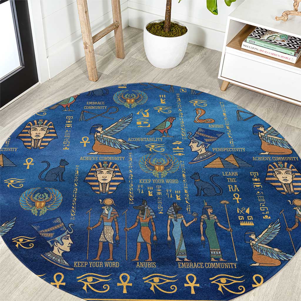 Echoes of Kemet Round Carpet African Pharaohs, Anubis and Symbolic Motifs - Wonder Print Shop