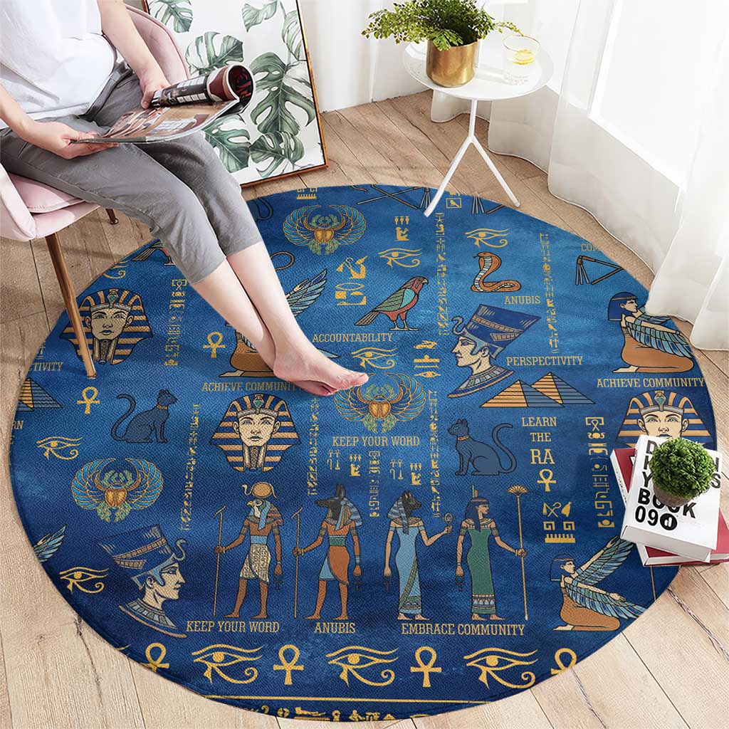 Echoes of Kemet Round Carpet African Pharaohs, Anubis and Symbolic Motifs - Wonder Print Shop