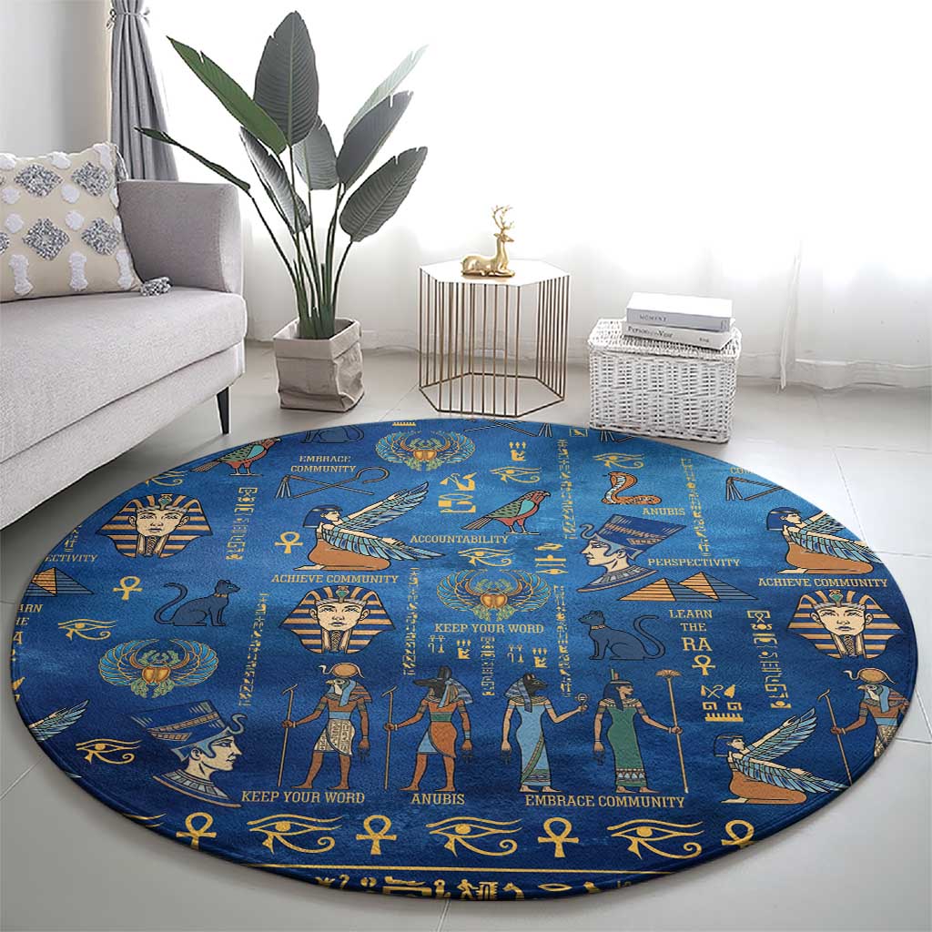 Echoes of Kemet Round Carpet African Pharaohs, Anubis and Symbolic Motifs - Wonder Print Shop