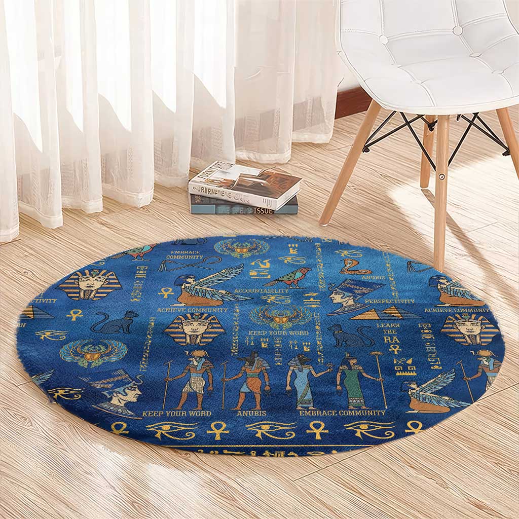 Echoes of Kemet Round Carpet African Pharaohs, Anubis and Symbolic Motifs - Wonder Print Shop