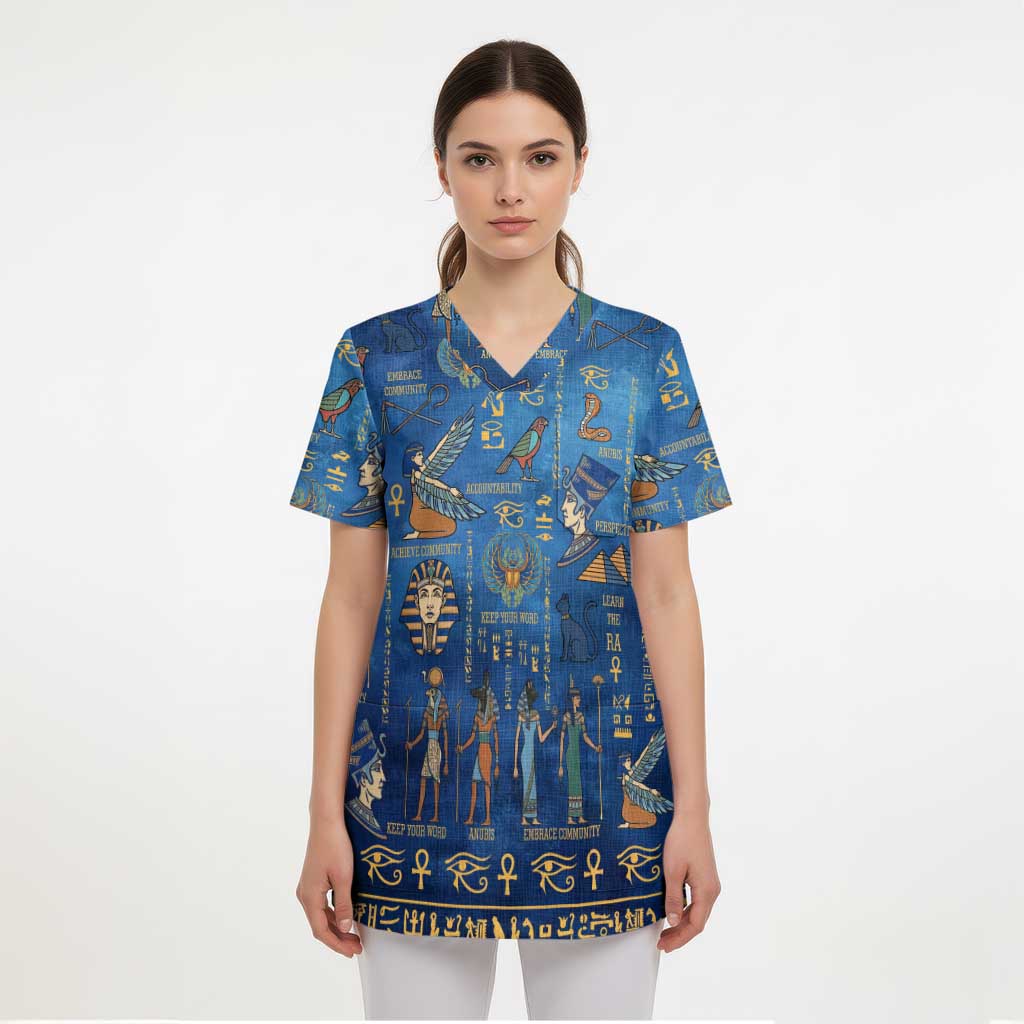 Echoes of Kemet Scrub Top African Pharaohs, Anubis and Symbolic Motifs - Wonder Print Shop