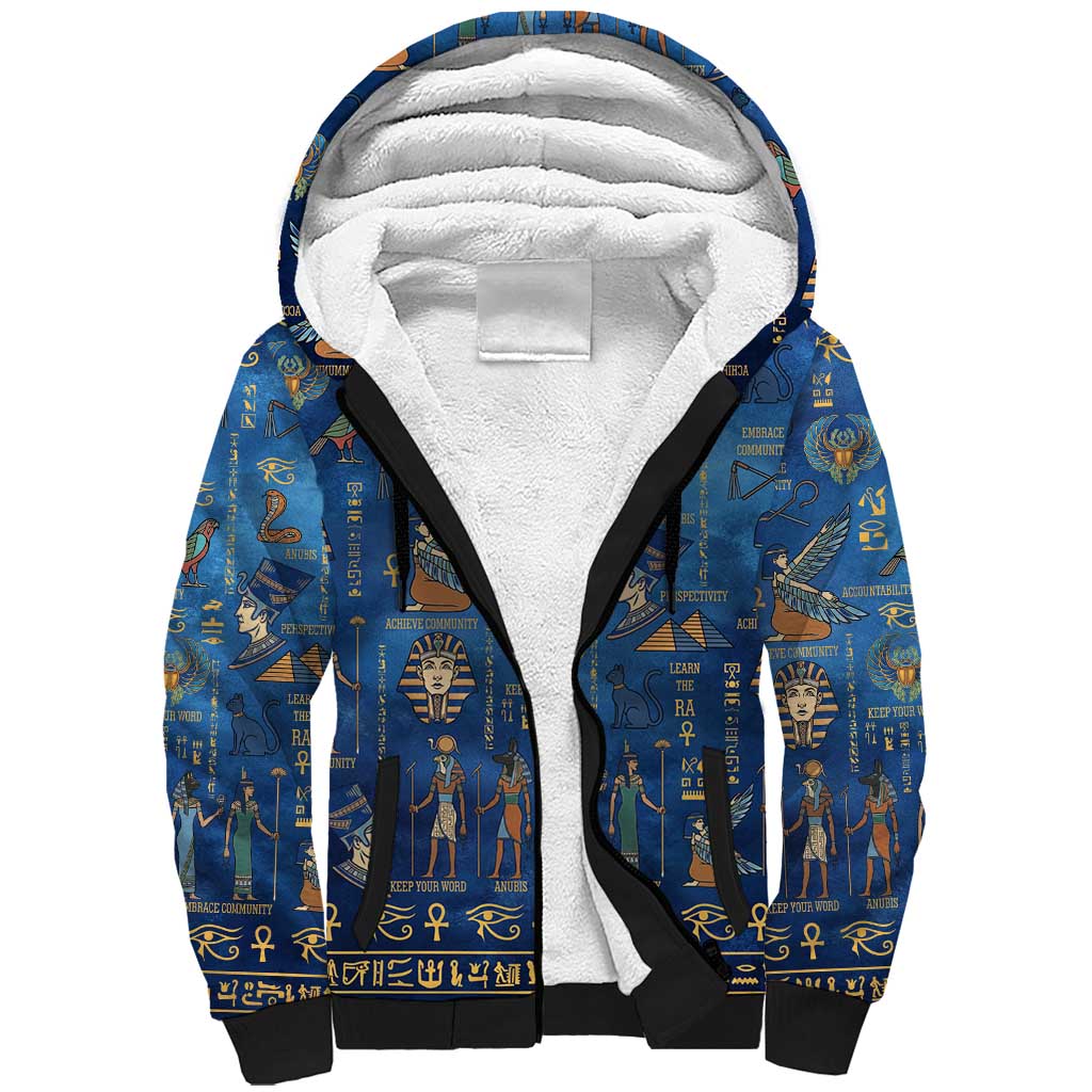 Echoes of Kemet Sherpa Hoodie African Pharaohs, Anubis and Symbolic Motifs - Wonder Print Shop