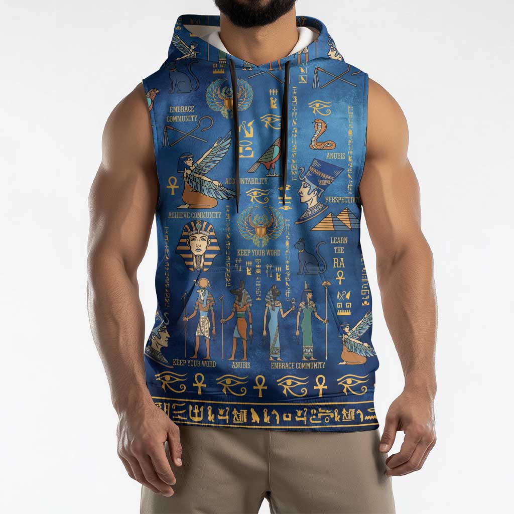 Echoes of Kemet Sleeveless Hoodie African Pharaohs, Anubis and Symbolic Motifs - Wonder Print Shop
