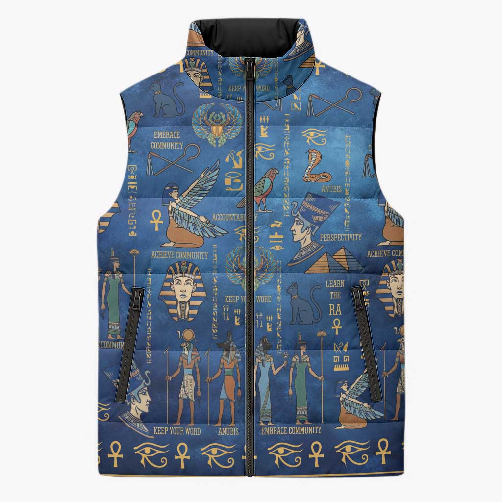 Echoes of Kemet Sleeveless Puffer Jacket African Pharaohs, Anubis and Symbolic Motifs - Wonder Print Shop