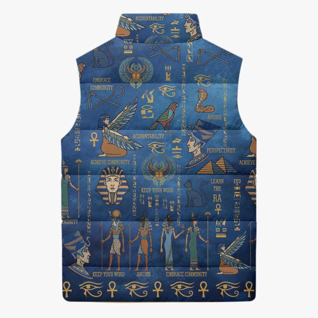 Echoes of Kemet Sleeveless Puffer Jacket African Pharaohs, Anubis and Symbolic Motifs - Wonder Print Shop