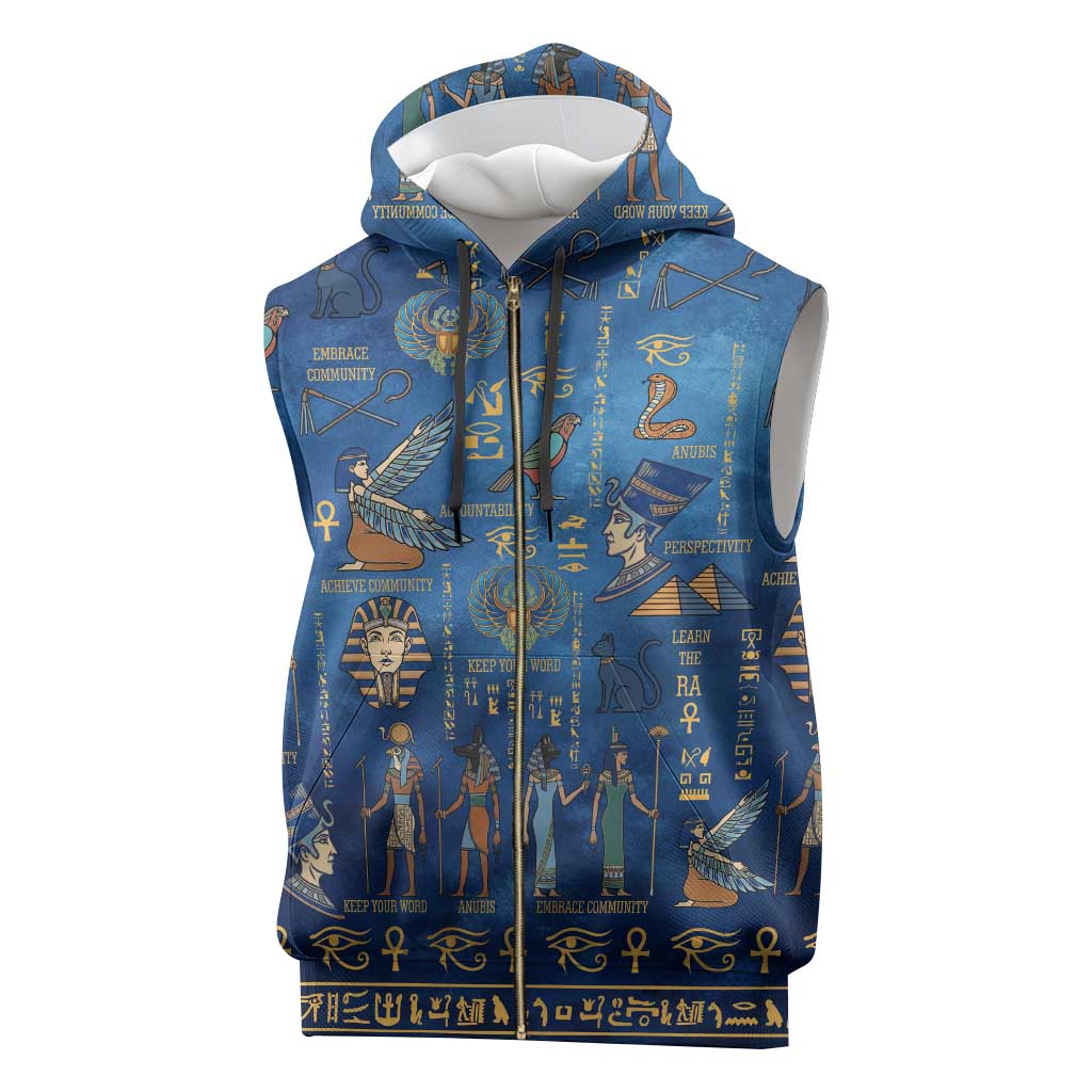 Echoes of Kemet Sleeveless Zip Hoodie African Pharaohs, Anubis and Symbolic Motifs - Wonder Print Shop
