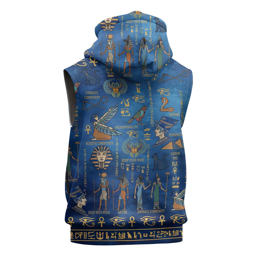 Echoes of Kemet Sleeveless Zip Hoodie African Pharaohs, Anubis and Symbolic Motifs - Wonder Print Shop