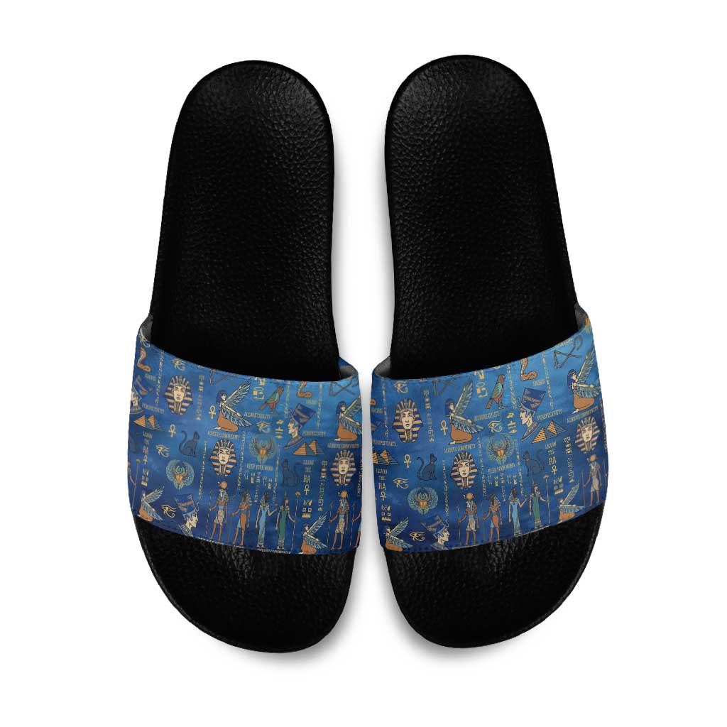 Echoes of Kemet Slide Sandals African Pharaohs, Anubis and Symbolic Motifs - Wonder Print Shop