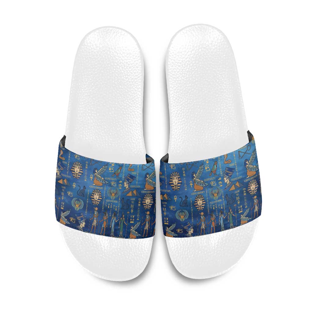 Echoes of Kemet Slide Sandals African Pharaohs, Anubis and Symbolic Motifs - Wonder Print Shop