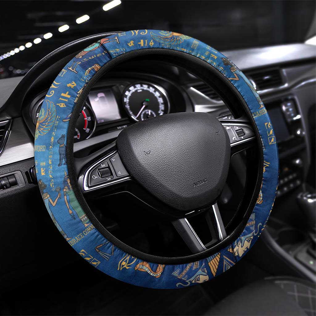 Echoes of Kemet Steering Wheel Cover African Pharaohs, Anubis and Symbolic Motifs - Wonder Print Shop