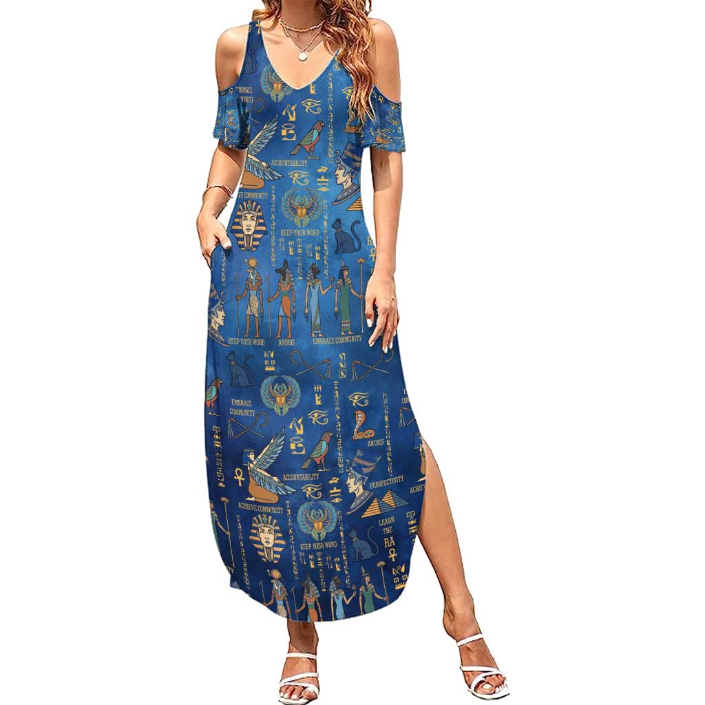 Echoes of Kemet Summer Maxi Dress African Pharaohs, Anubis and Symbolic Motifs - Wonder Print Shop