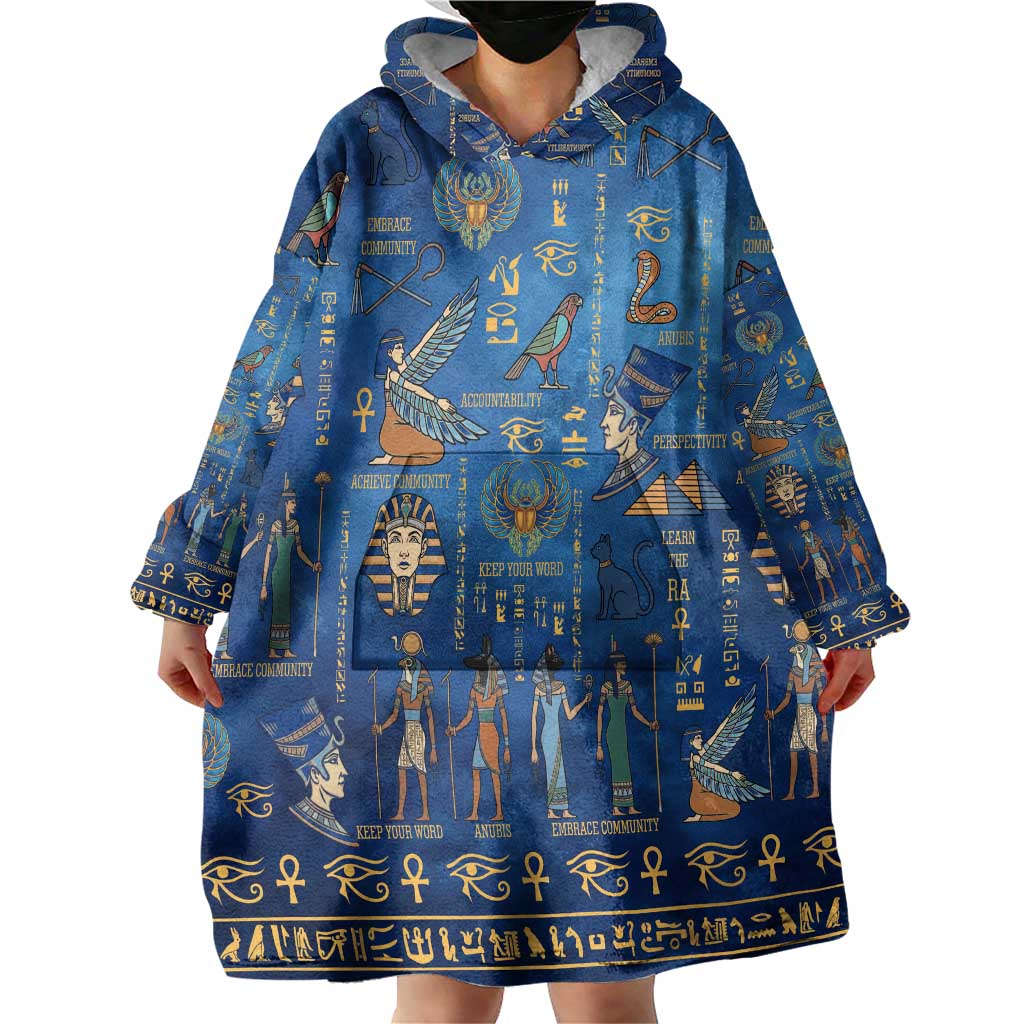 Echoes of Kemet Wearable Blanket Hoodie African Pharaohs, Anubis and Symbolic Motifs - Wonder Print Shop