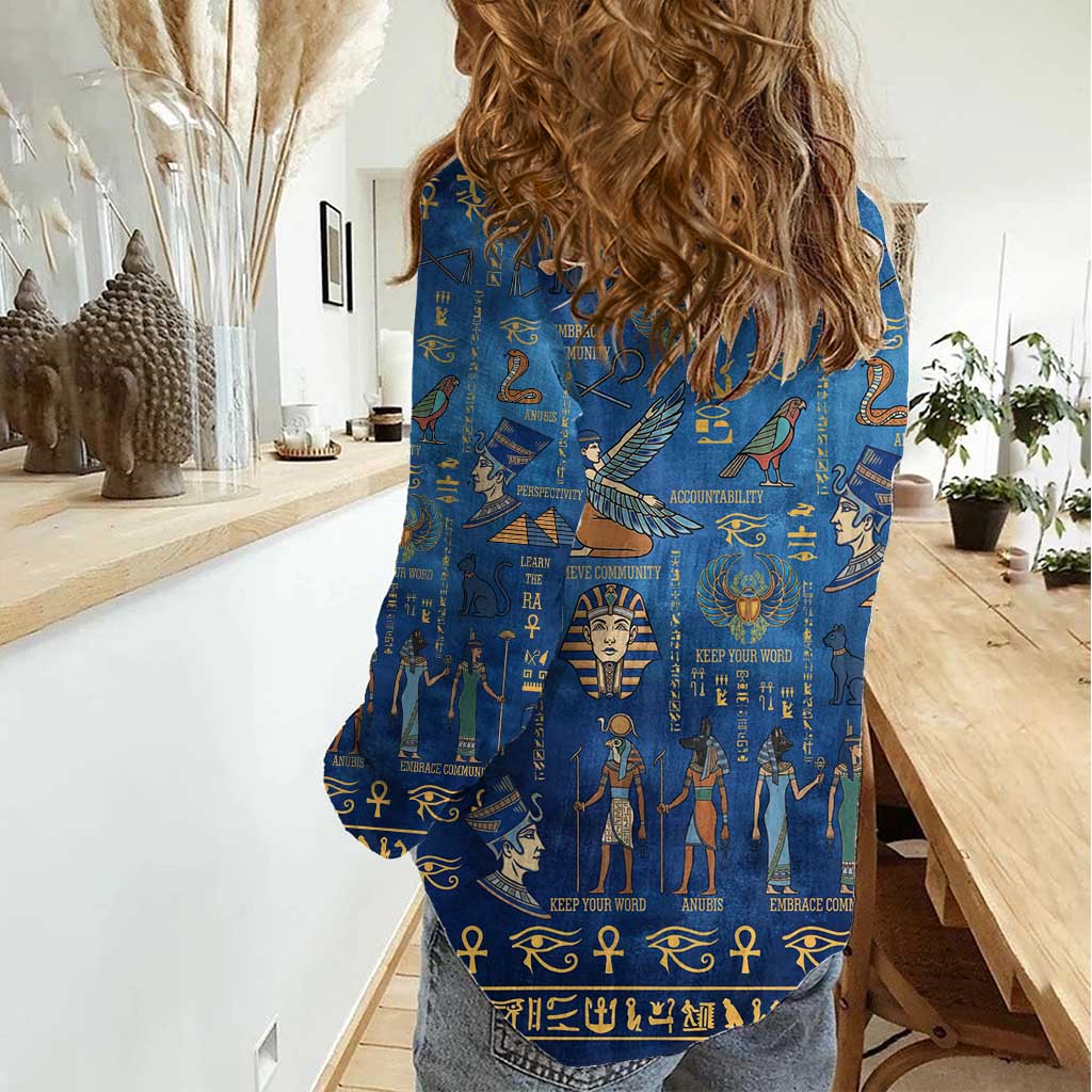 Echoes of Kemet Women Casual Shirt African Pharaohs, Anubis and Symbolic Motifs - Wonder Print Shop