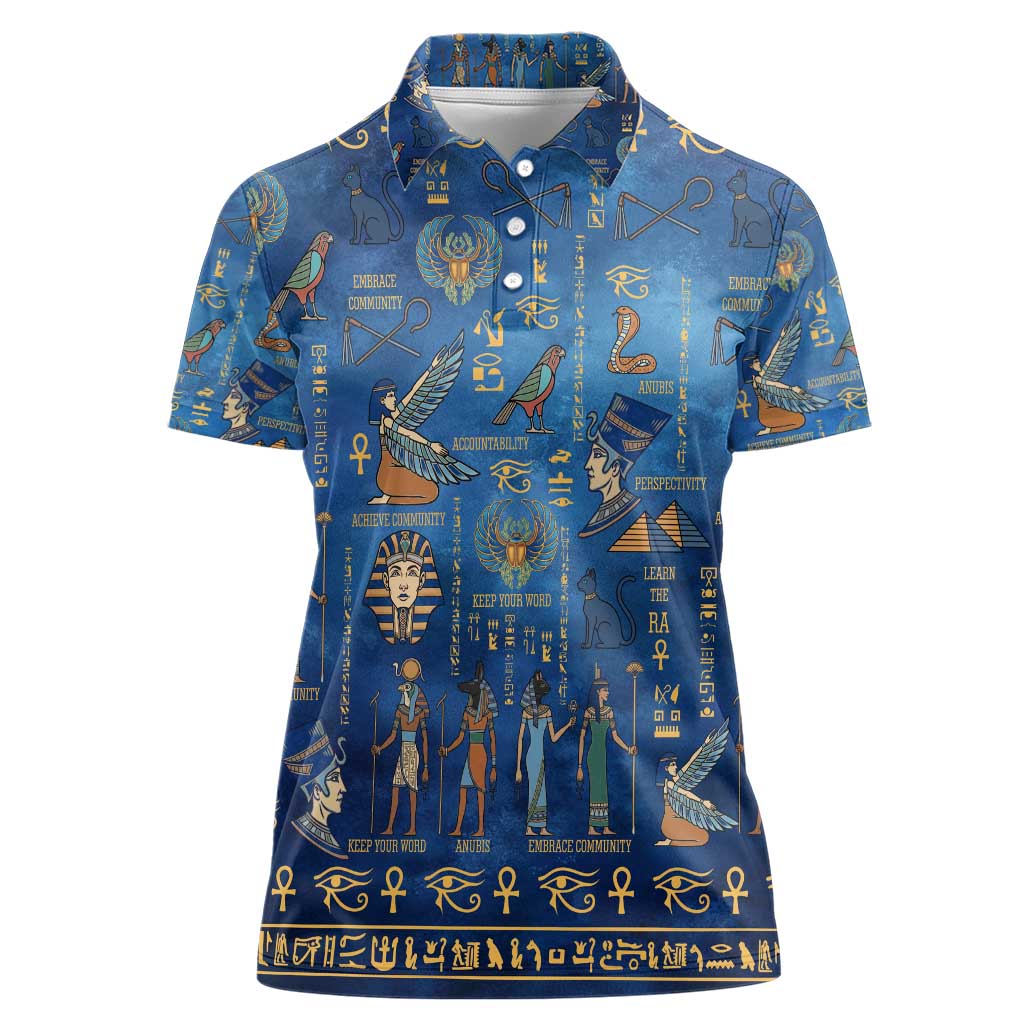 Echoes of Kemet Women Polo Shirt African Pharaohs, Anubis and Symbolic Motifs - Wonder Print Shop