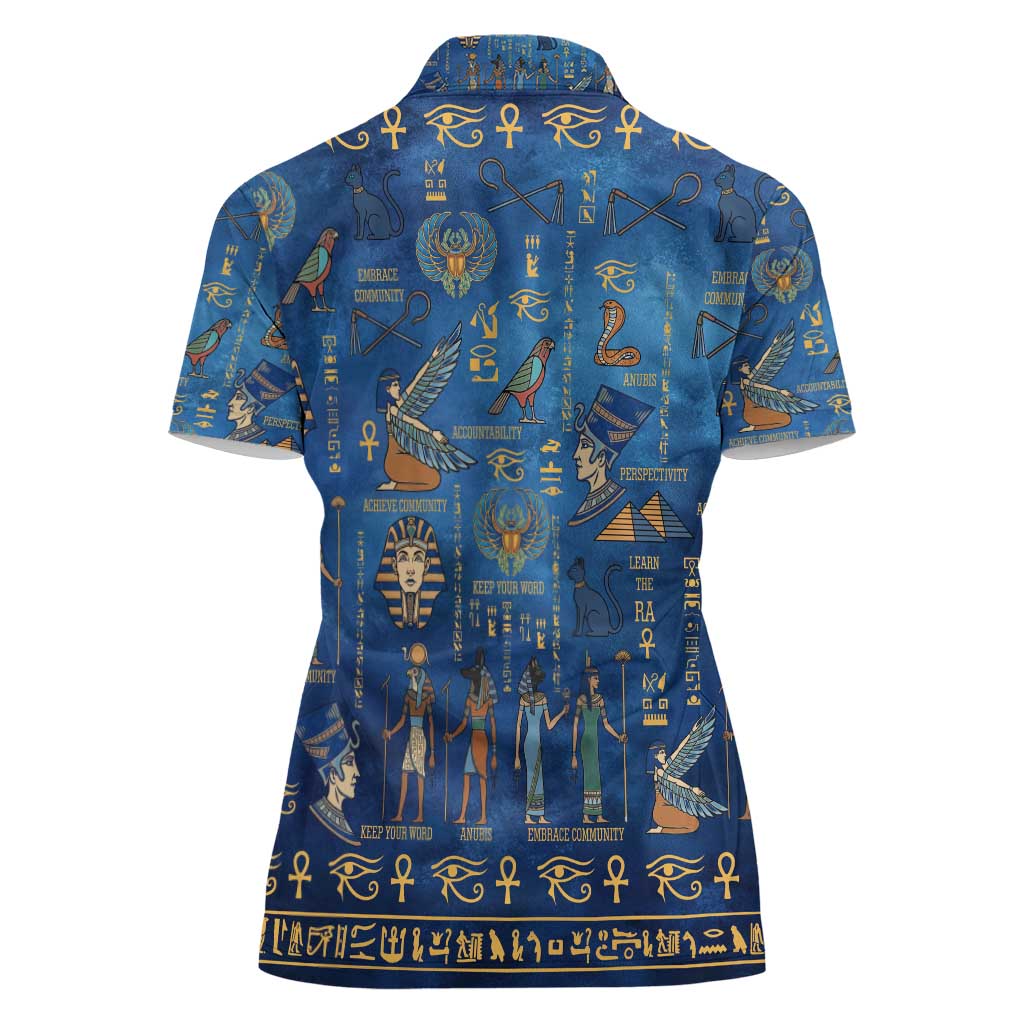Echoes of Kemet Women Polo Shirt African Pharaohs, Anubis and Symbolic Motifs - Wonder Print Shop