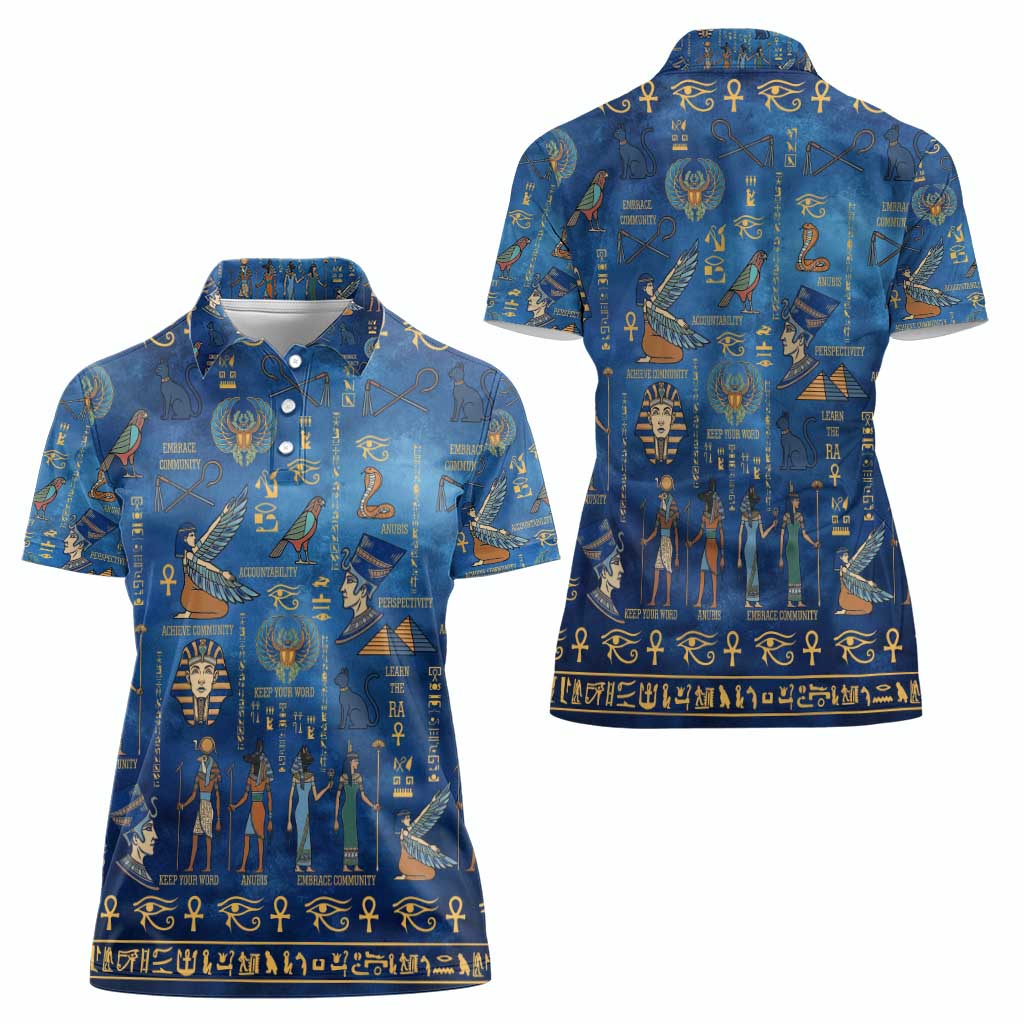 Echoes of Kemet Women Polo Shirt African Pharaohs, Anubis and Symbolic Motifs - Wonder Print Shop