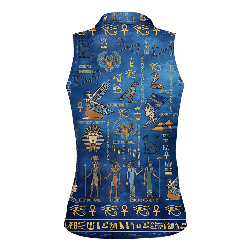 Echoes of Kemet Women Sleeveless Polo Shirt African Pharaohs, Anubis and Symbolic Motifs - Wonder Print Shop