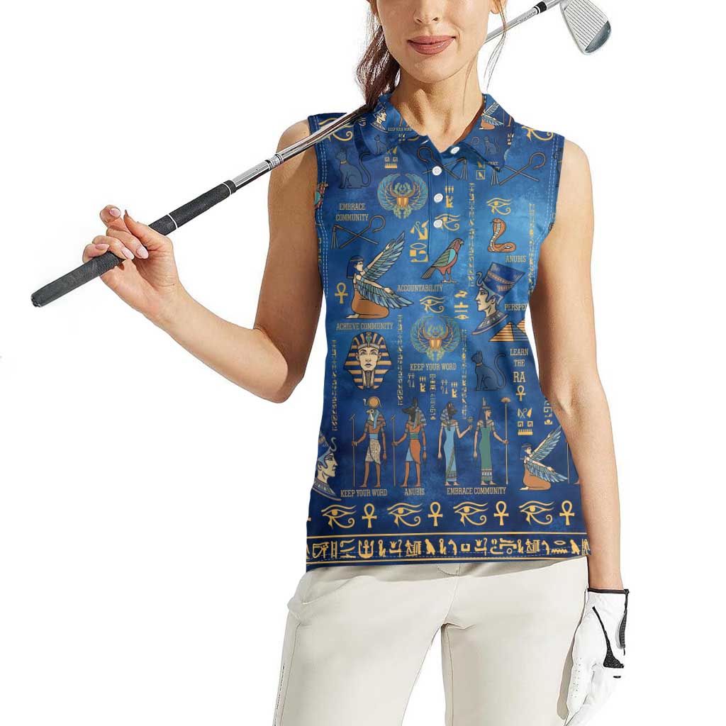 Echoes of Kemet Women Sleeveless Polo Shirt African Pharaohs, Anubis and Symbolic Motifs - Wonder Print Shop
