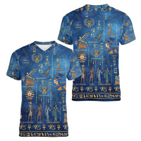 Echoes of Kemet Women V-Neck T-Shirt African Pharaohs, Anubis and Symbolic Motifs - Wonder Print Shop