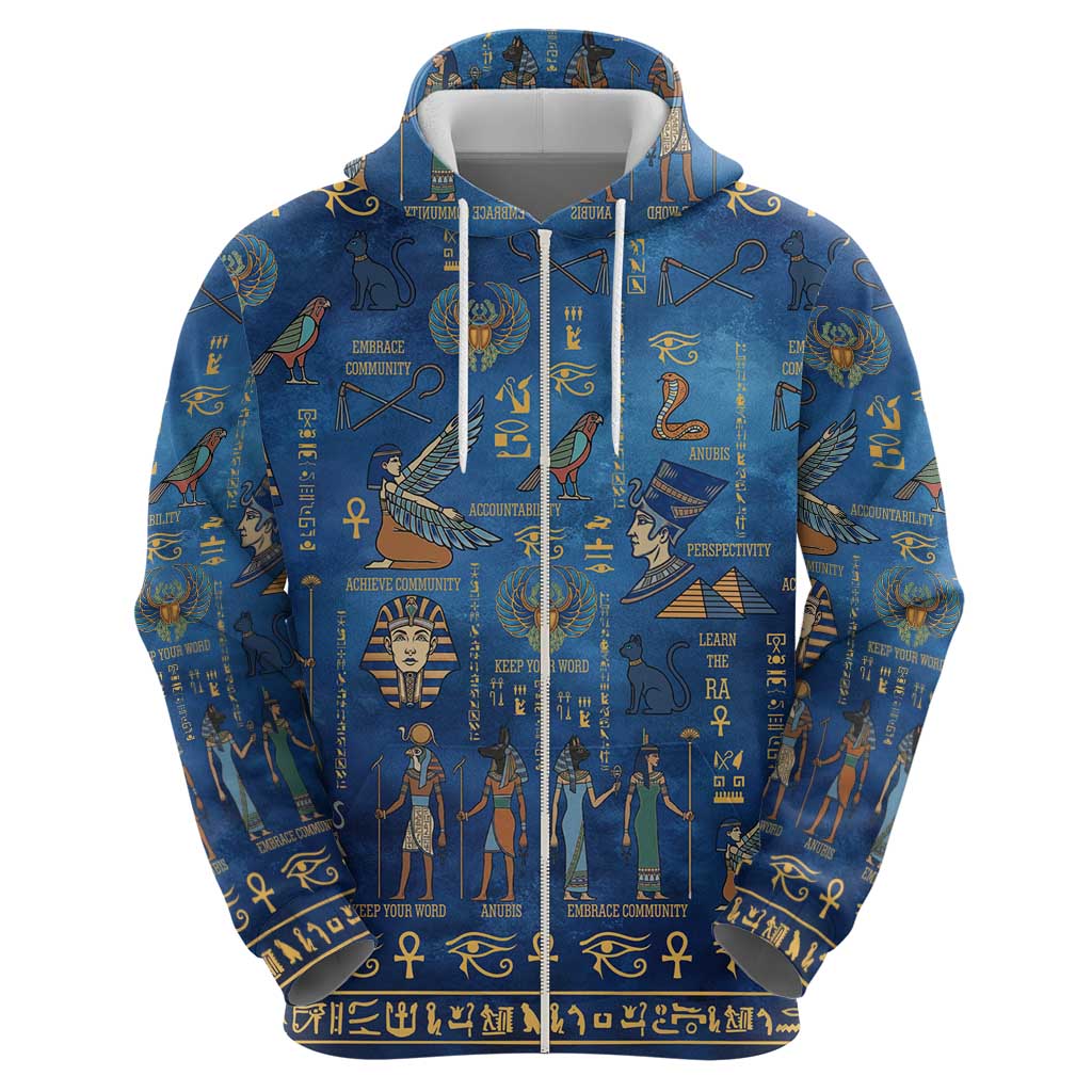 Echoes of Kemet Zip Hoodie African Pharaohs, Anubis and Symbolic Motifs - Wonder Print Shop