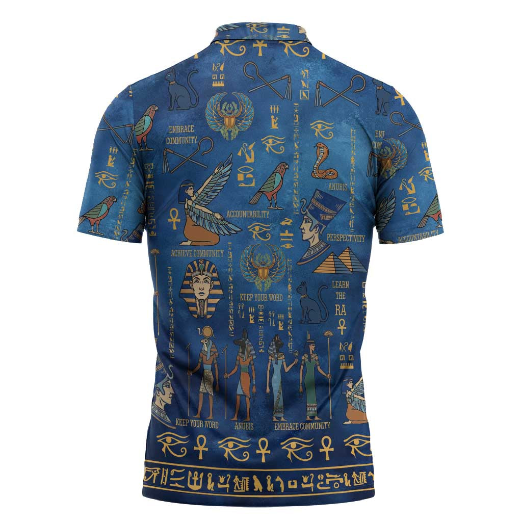 Echoes of Kemet Zipper Polo Shirt African Pharaohs, Anubis and Symbolic Motifs - Wonder Print Shop