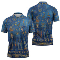 Echoes of Kemet Zipper Polo Shirt African Pharaohs, Anubis and Symbolic Motifs - Wonder Print Shop