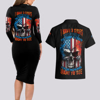 I Have Three Sides Skull Flag Couples Matching Long Sleeve Bodycon Dress and Hawaiian Shirt - Wonder Print Shop
