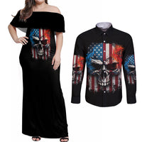 I Have Three Sides Skull Flag Couples Matching Off Shoulder Maxi Dress and Long Sleeve Button Shirt - Wonder Print Shop