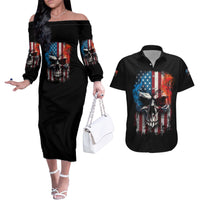 I Have Three Sides Skull Flag Couples Matching Off The Shoulder Long Sleeve Dress and Hawaiian Shirt - Wonder Print Shop