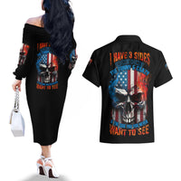 I Have Three Sides Skull Flag Couples Matching Off The Shoulder Long Sleeve Dress and Hawaiian Shirt - Wonder Print Shop