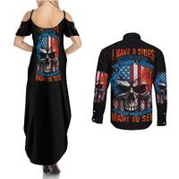 I Have Three Sides Skull Flag Couples Matching Summer Maxi Dress and Long Sleeve Button Shirt - Wonder Print Shop